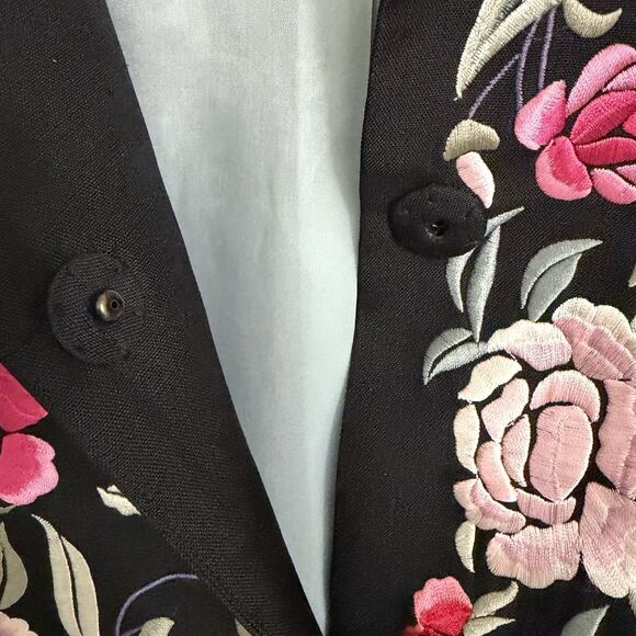 Johnny Was Biya Duster Jacket Medium Black Floral Silk Embroidered Art To Wear - Picture 5 of 11